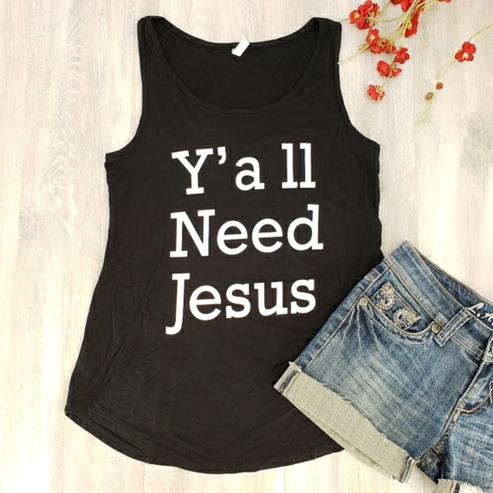 NEW Y'all Need Jesus Graphic Tank Top in Black